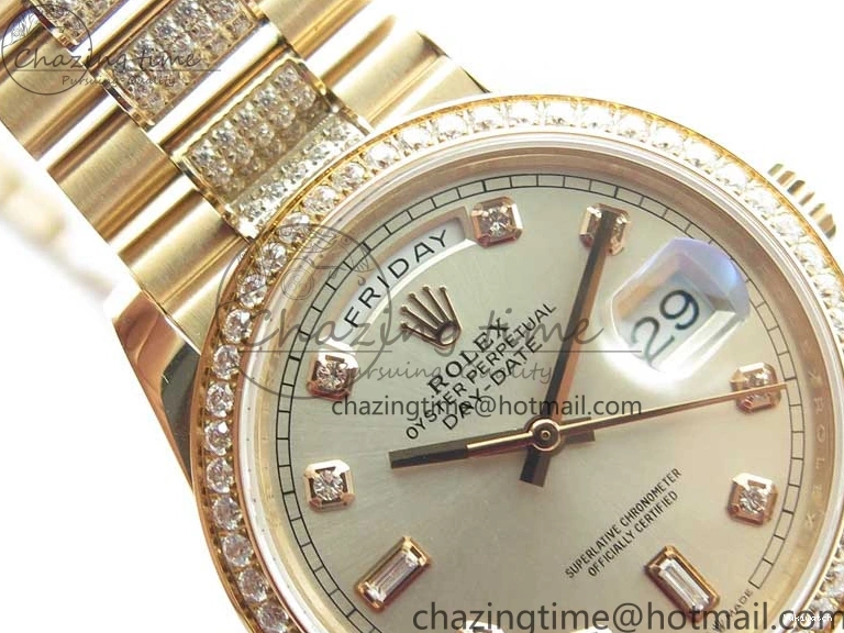 Bracelet Day-Date Dial Silver on Crystal RG A2836 Best Edition 128235 Marker Crystal BP President 36mm RG 0511